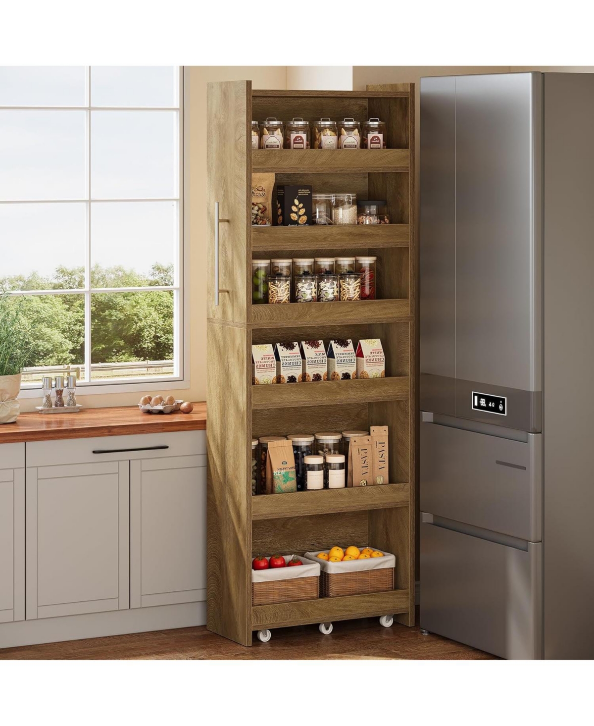 Tribesigns 72.83-Inch Tall Slim Storage Cart with Wheels, 6-Tier Narrow Rolling Utility Pantry Cart, Skinny Mobile Shelving Unit with Metal Handle