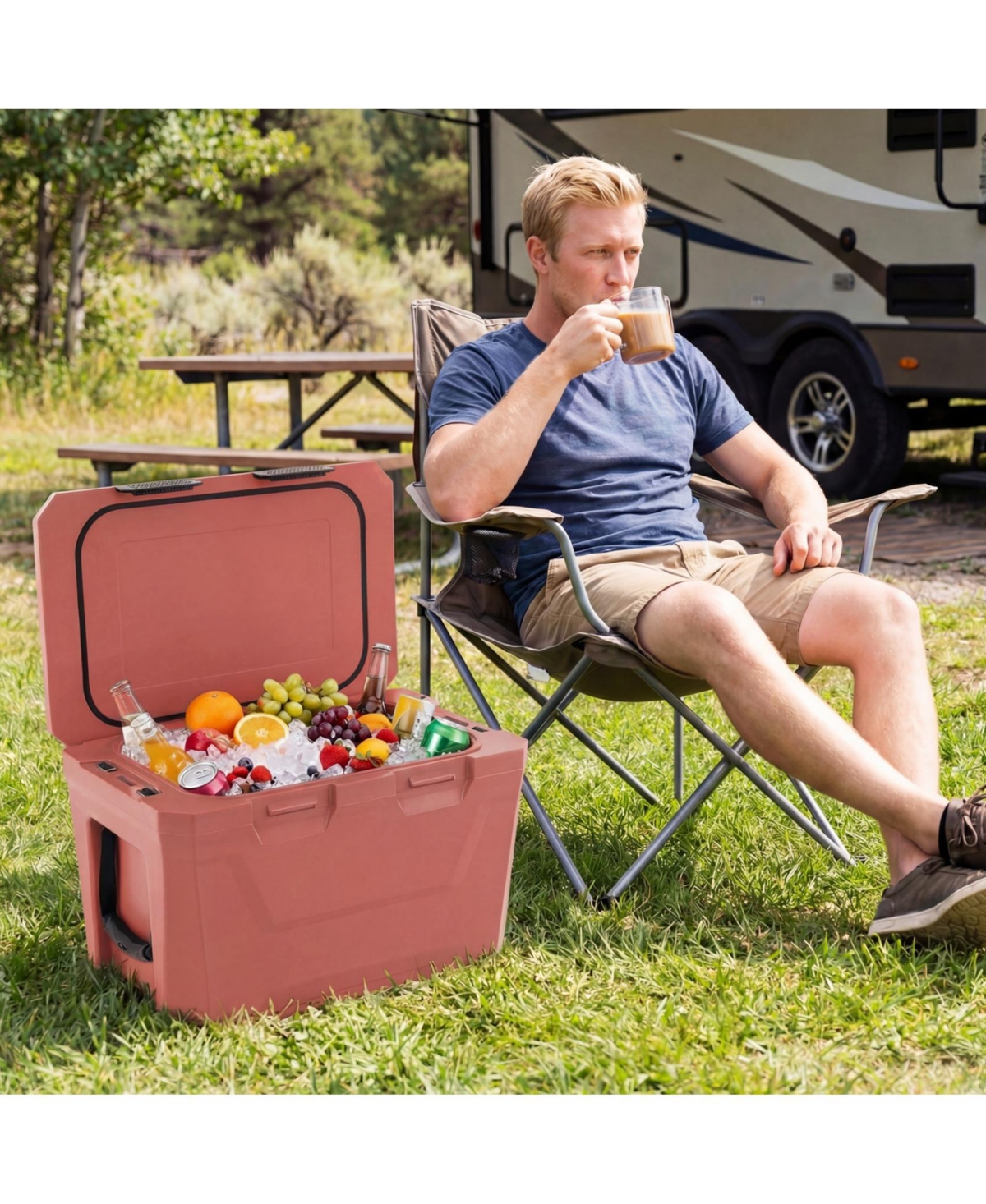 Sugift 37 Quart Insulated Hard Shell Ice Chest with 2 Cup Holders Bottle Opener and Drain Plug