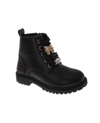 Patent Combat Boots – Girls (1-13) Lace-Up Fashion Ankle Boots with Side Zip (Little Kid/Big Kid)