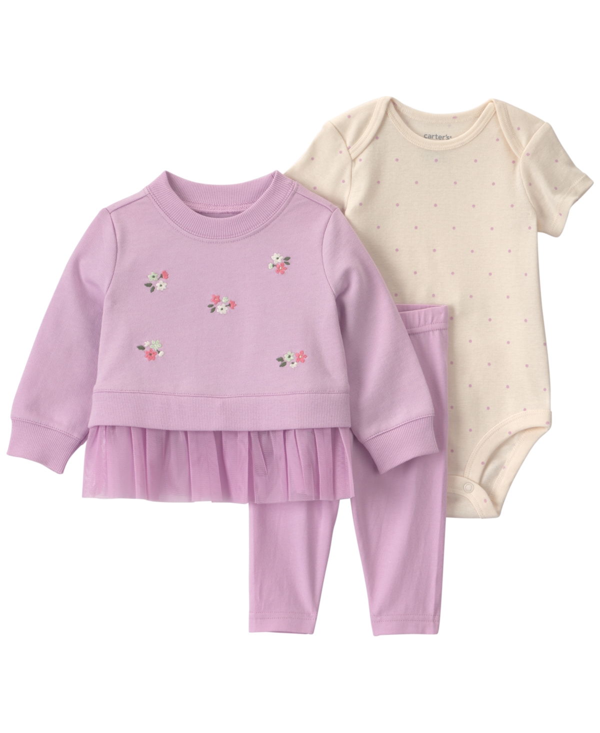 Carter's Girls' Floral French Terry Layering Long-Sleeve Bodysuit, Sweatshirt and Pants, 3-Piece Set