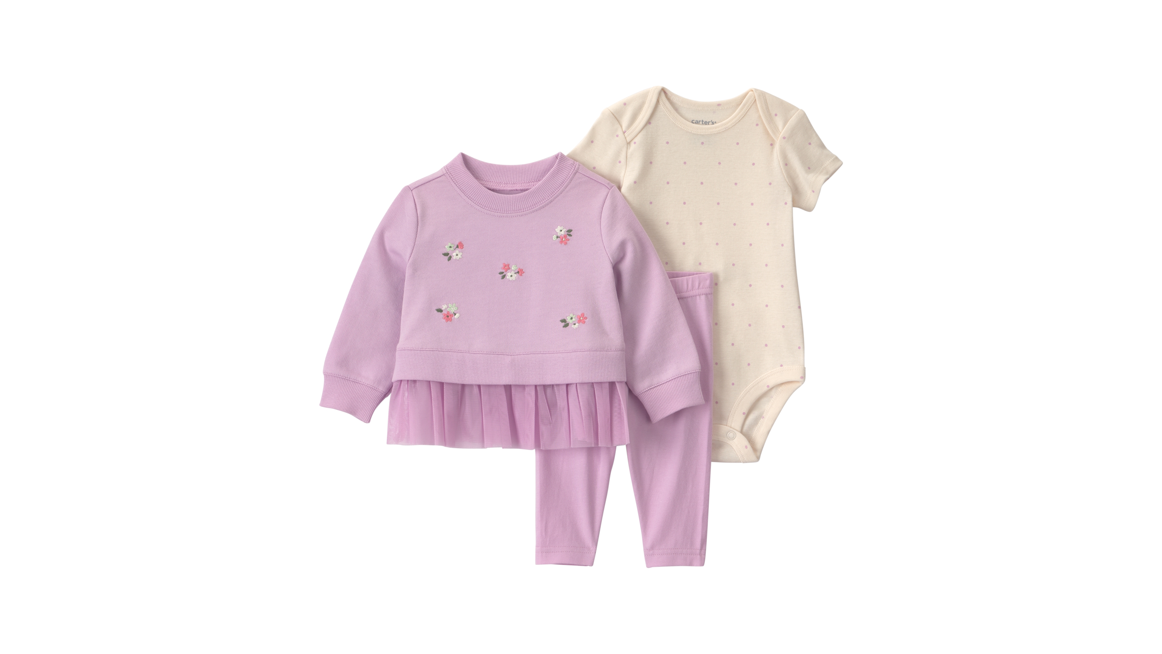 Carter's Girls' Floral French Terry Layering Long-Sleeve Bodysuit, Sweatshirt and Pants, 3-Piece Set