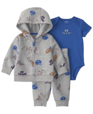 Baby Boys' Go Team Football Fleece Layering Short-Sleeve Bodysuit, Jacket and Pants, 3-Piece Set 