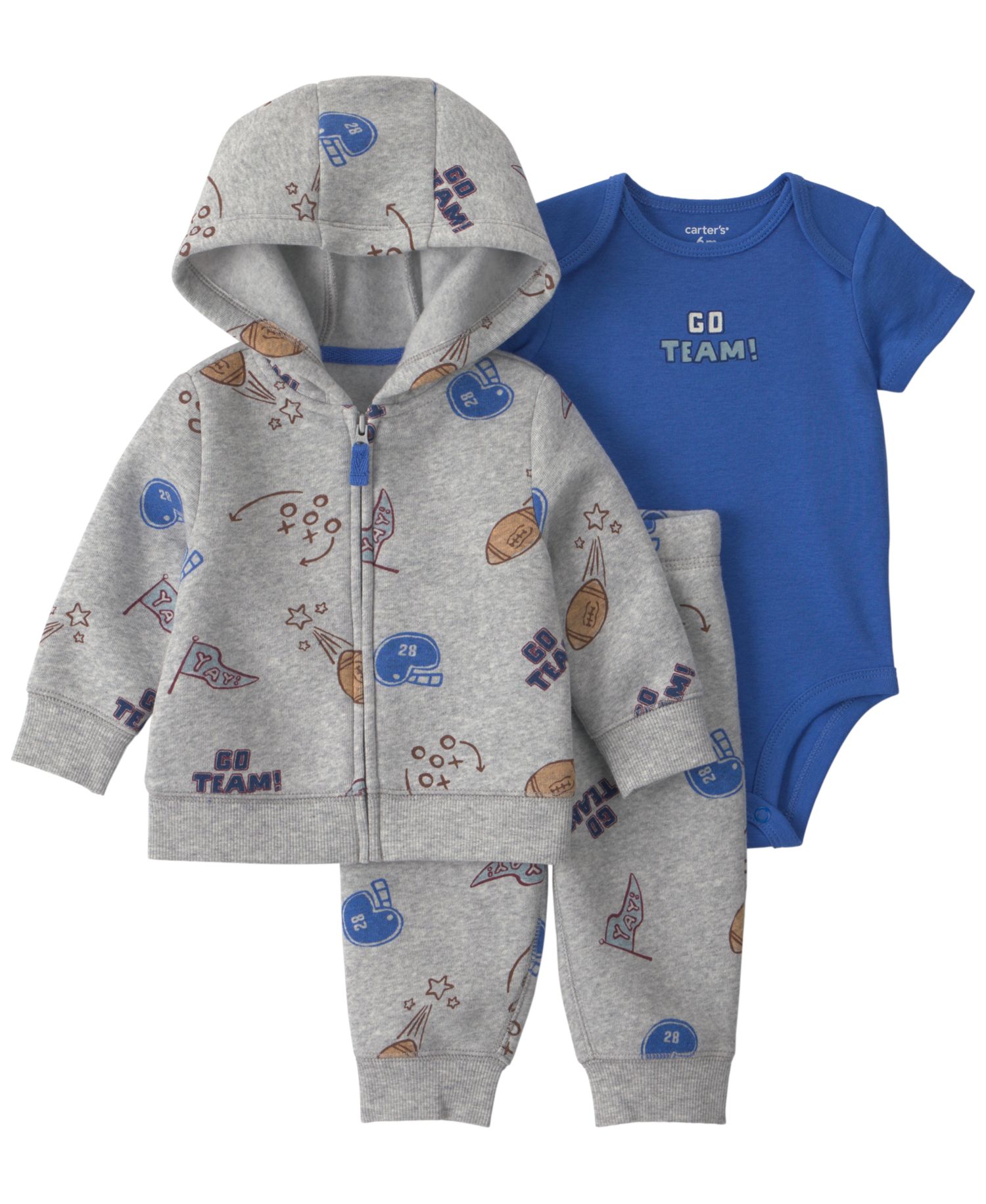 Baby Boys' Go Team Football Fleece Layering Short-Sleeve Bodysuit, Jacket and Pants, 3-Piece Set