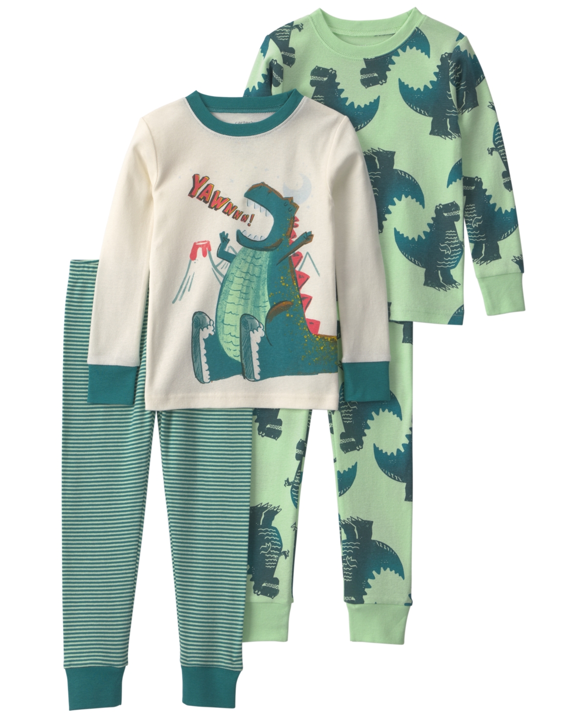 Carter's Baby Girls' Long-sleeve Top And Pants, 4-piece Set In Green
