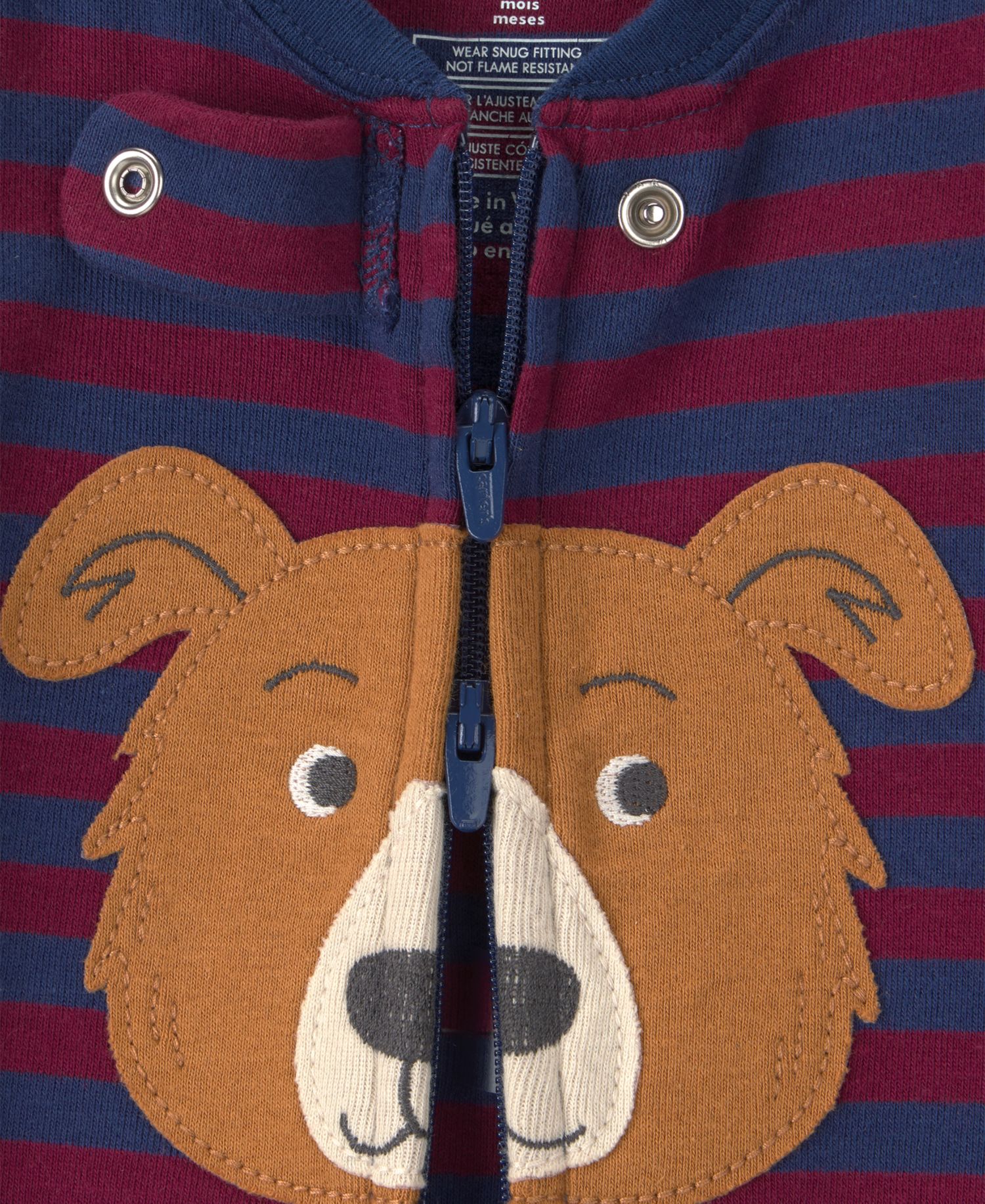 Baby Boys' Dog Striped 2-Way Zip Cotton Footed Pajama