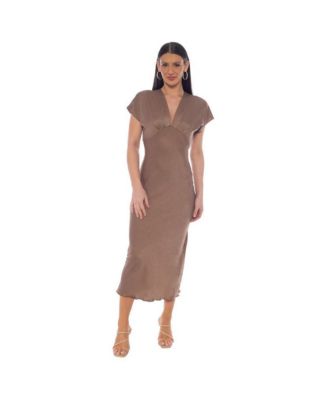 Women's Crepe Satin V-Neck Maxi Dress