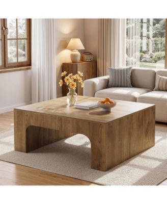 Square Wooden Coffee Table, 39" Large Coffee Table for Living Room