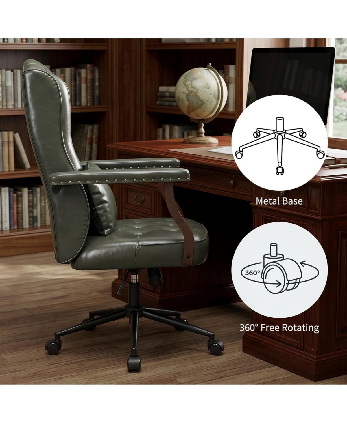 homfan Ergonomic Executive Office Chair with Faux Leather, Wing Back Design, Adjustable Height and Swivel Function, Home Office Desk Chair