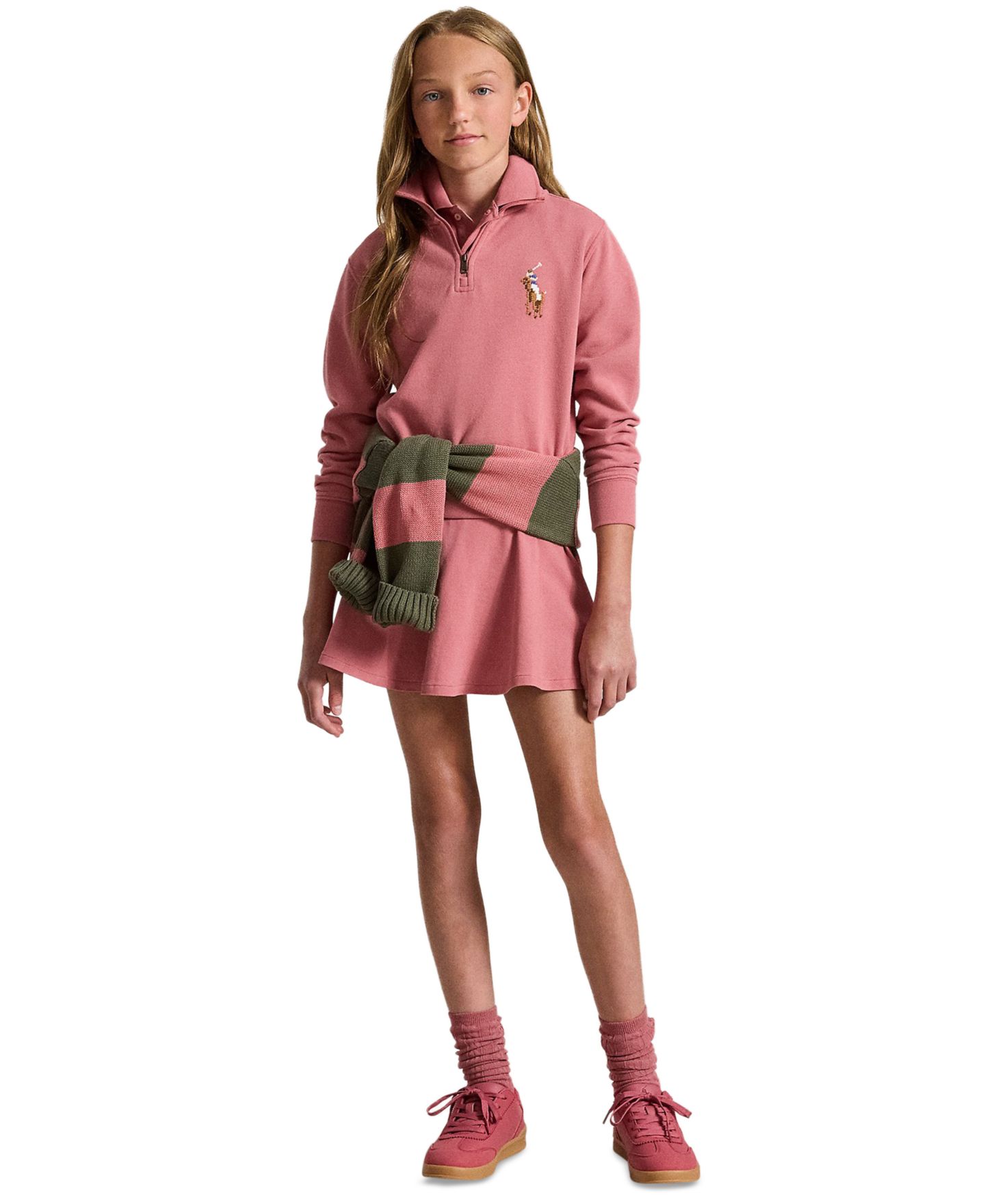 Толстовка Polo Ralph Lauren Quarter-Zip Long-Sleeve Sweatshirt для девочек, цвет: Холщовый розовый — фото 2