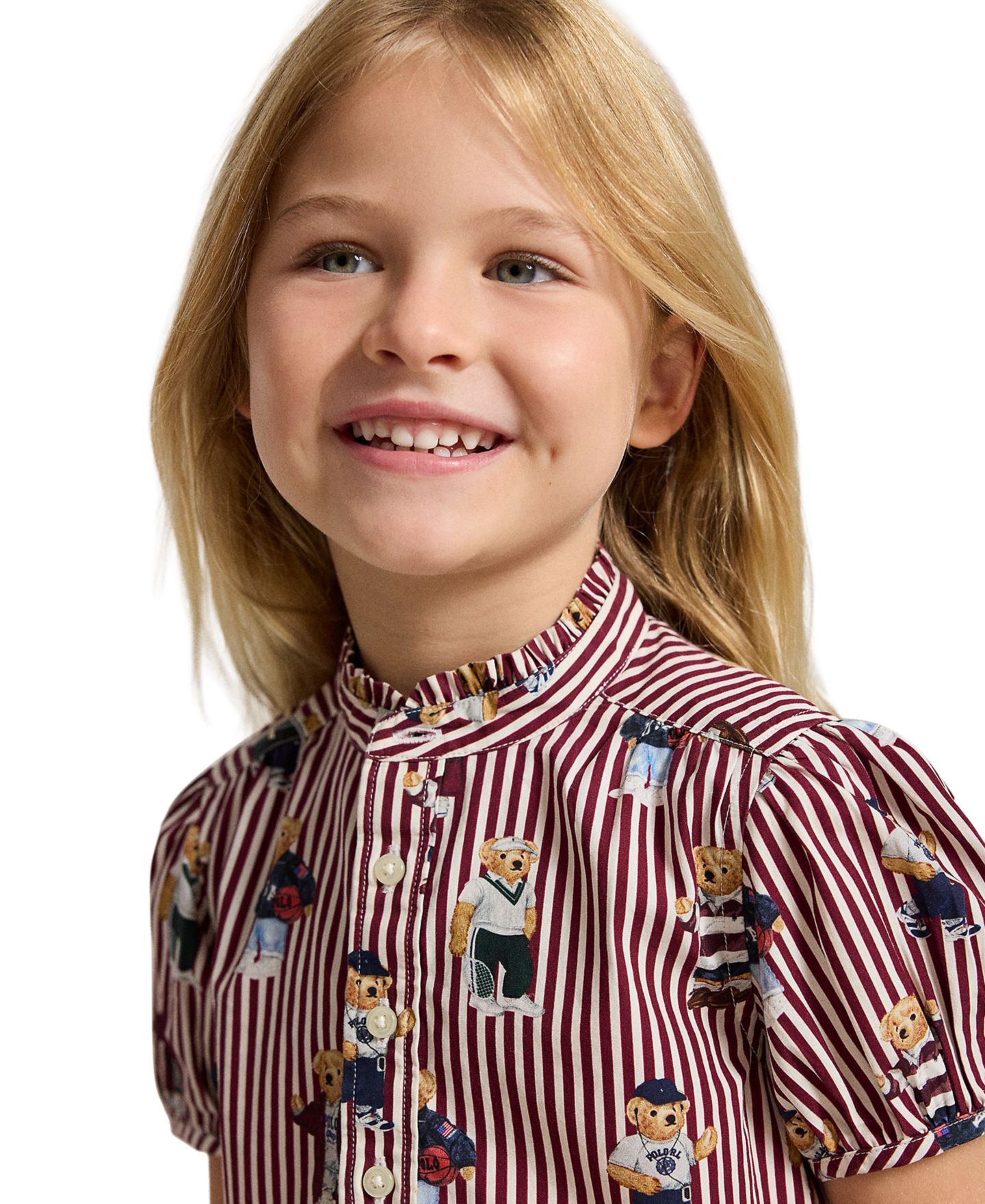 Платье Polo Ralph Lauren Polo Bear Poplin Short-Sleeve Dress для девочек, цвет: Полосатый — фото 3
