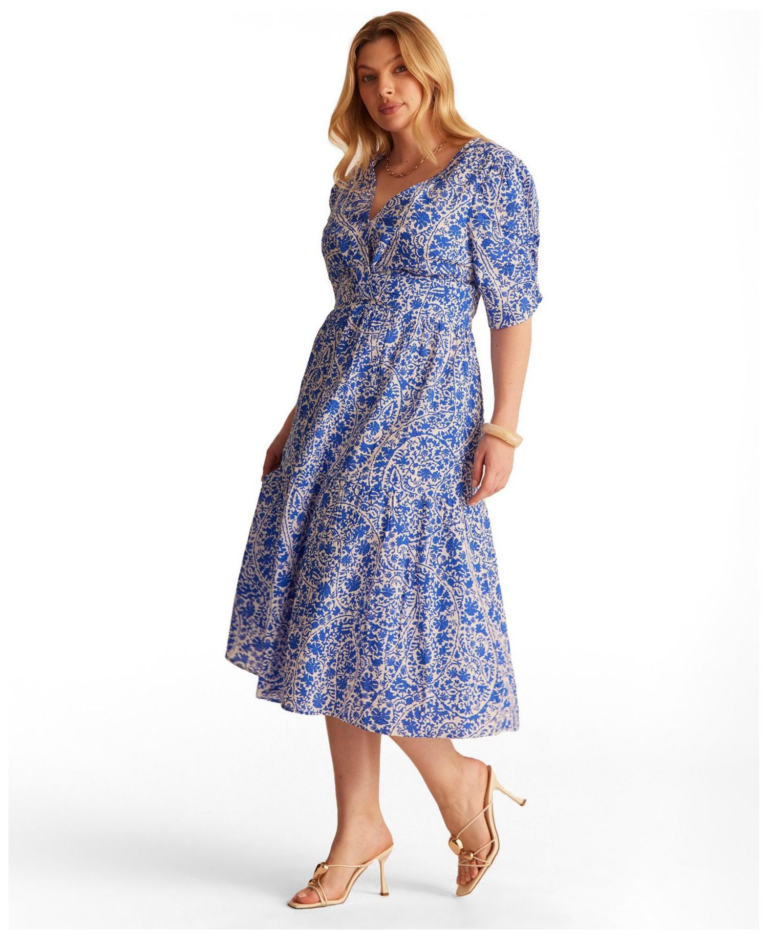 Plus Sizes Dreamaya Tiered V-neck Fit Flare Midi Dress
