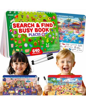 Busy Book for Toddlers 3-5 – Places Visit Search and Find Activity Book - Dry Erase Workbooks for Kids 3-5, Workbook with Markers