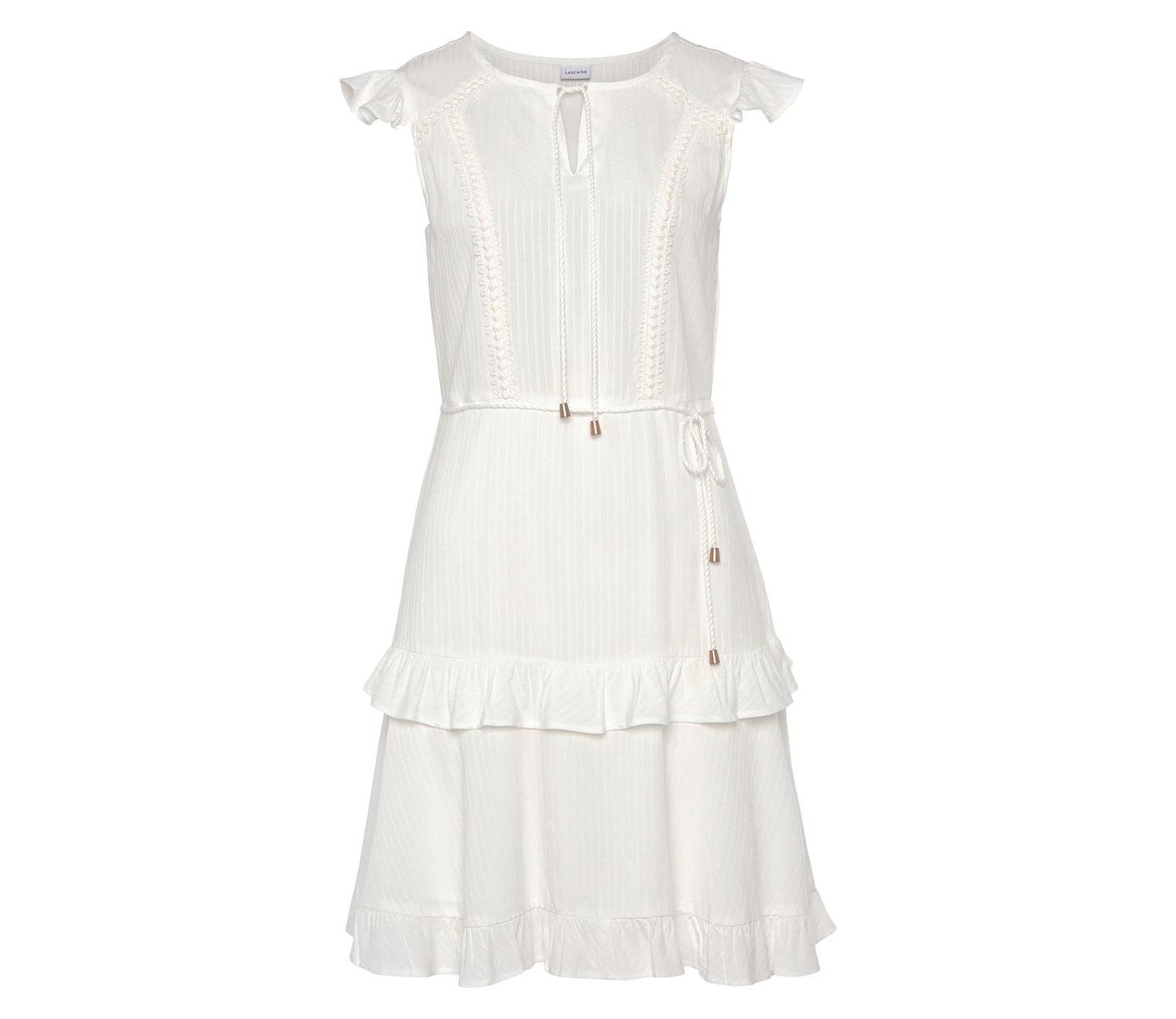 Women's Viscose Crochet Ruffle Trim A-Line Notch-Neck Short Dress