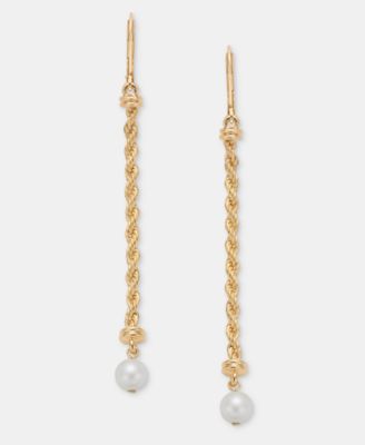 Imitation Pearl Rope Chain Linear Drop Earrings 