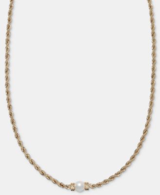 Imitation Pearl Rope Chain Collar Necklace, 17"