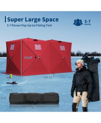 142 x 71 x 78 Inch Ice Fishing Shelter with LED Lights, Insulated Winter Fishing Tent with Double Zipper Doors for Ice Lake