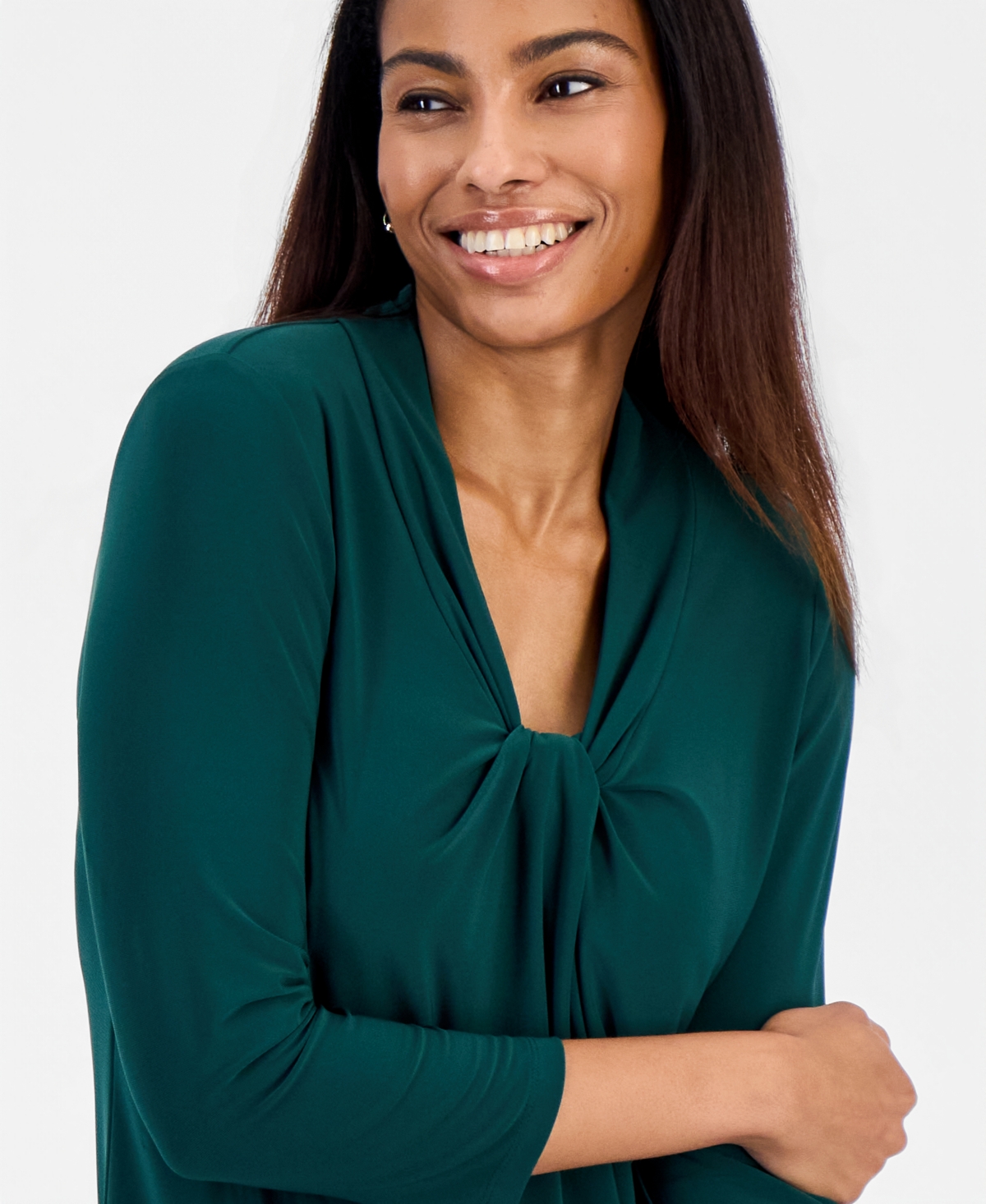 Kasper Petite Knot-Front 3/4-Sleeve Blouse