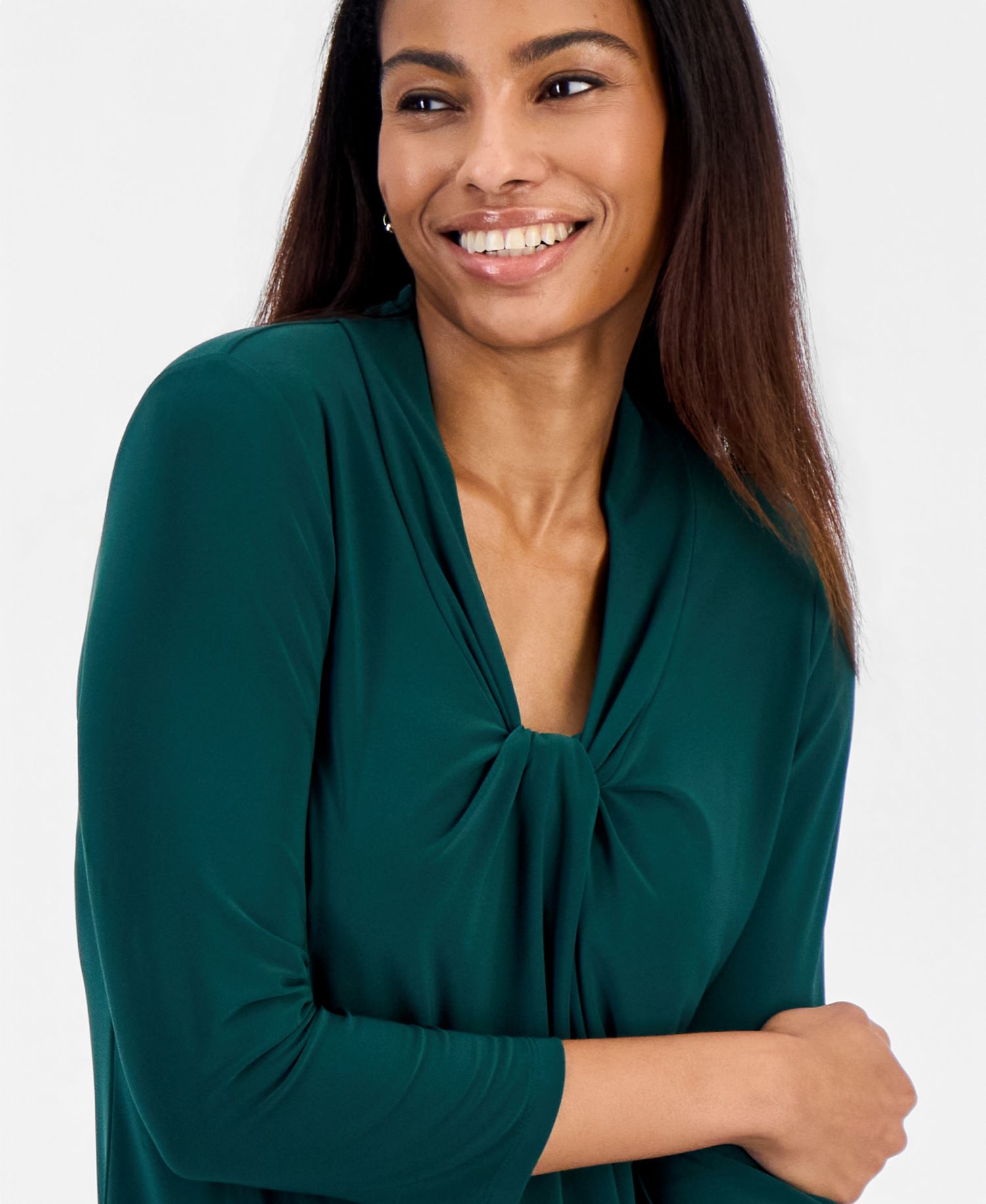 Petite Knot-Front 3/4-Sleeve Blouse