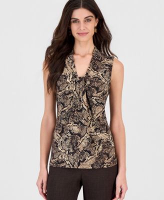 Women's Greer Sleeveless Knot Neck Snake-Print Blouse