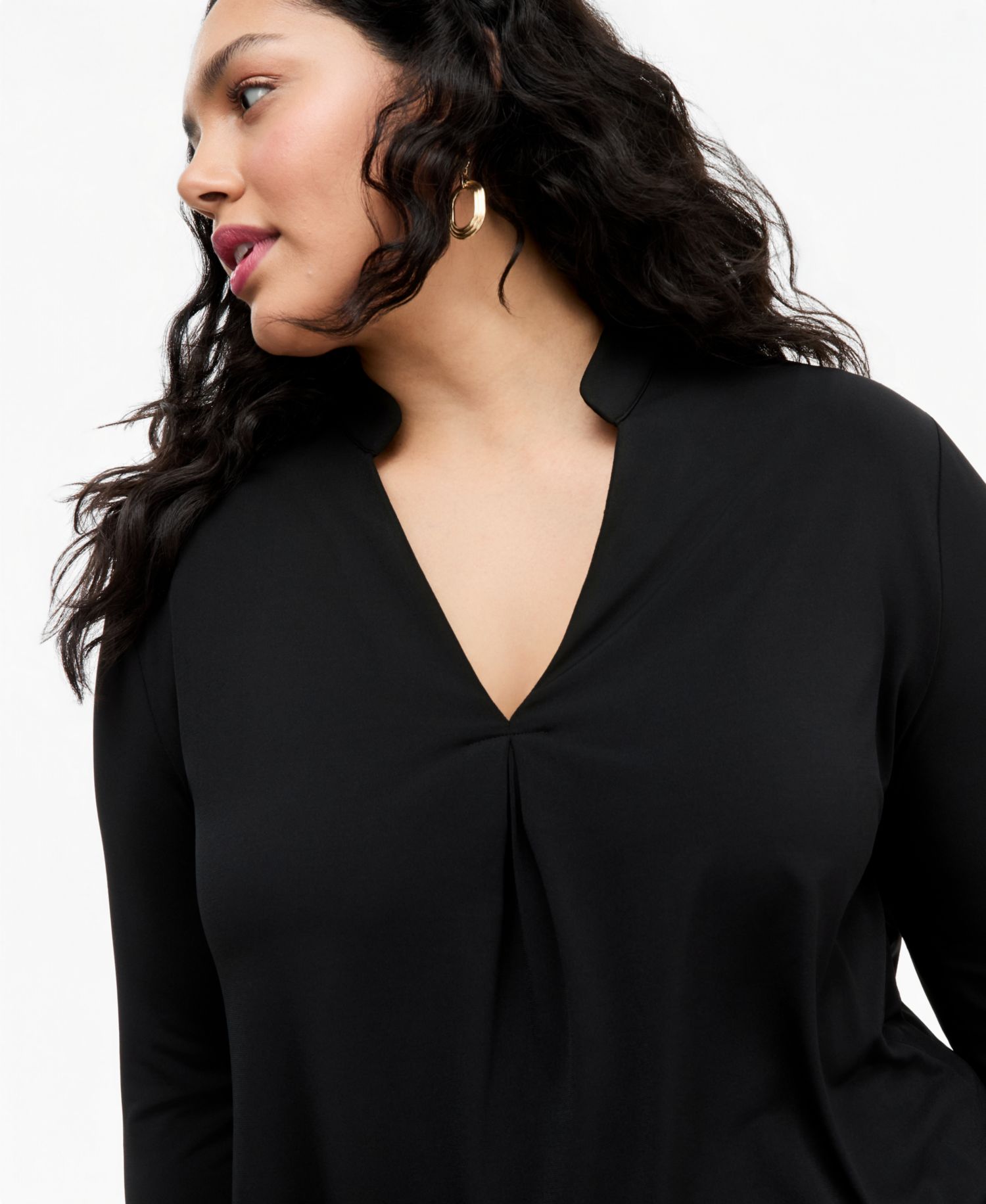 Plus Size Women's Split Band-Collar Long-Sleeve Knit Top