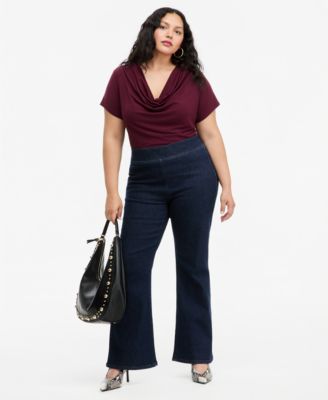 Plus Size High-Rise Pull-On Flared Jeans