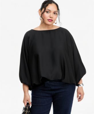 I.N.C. Plus Size Elbow Bbl Flow Raglan Short-Sleeve Wide-Neck Blouse