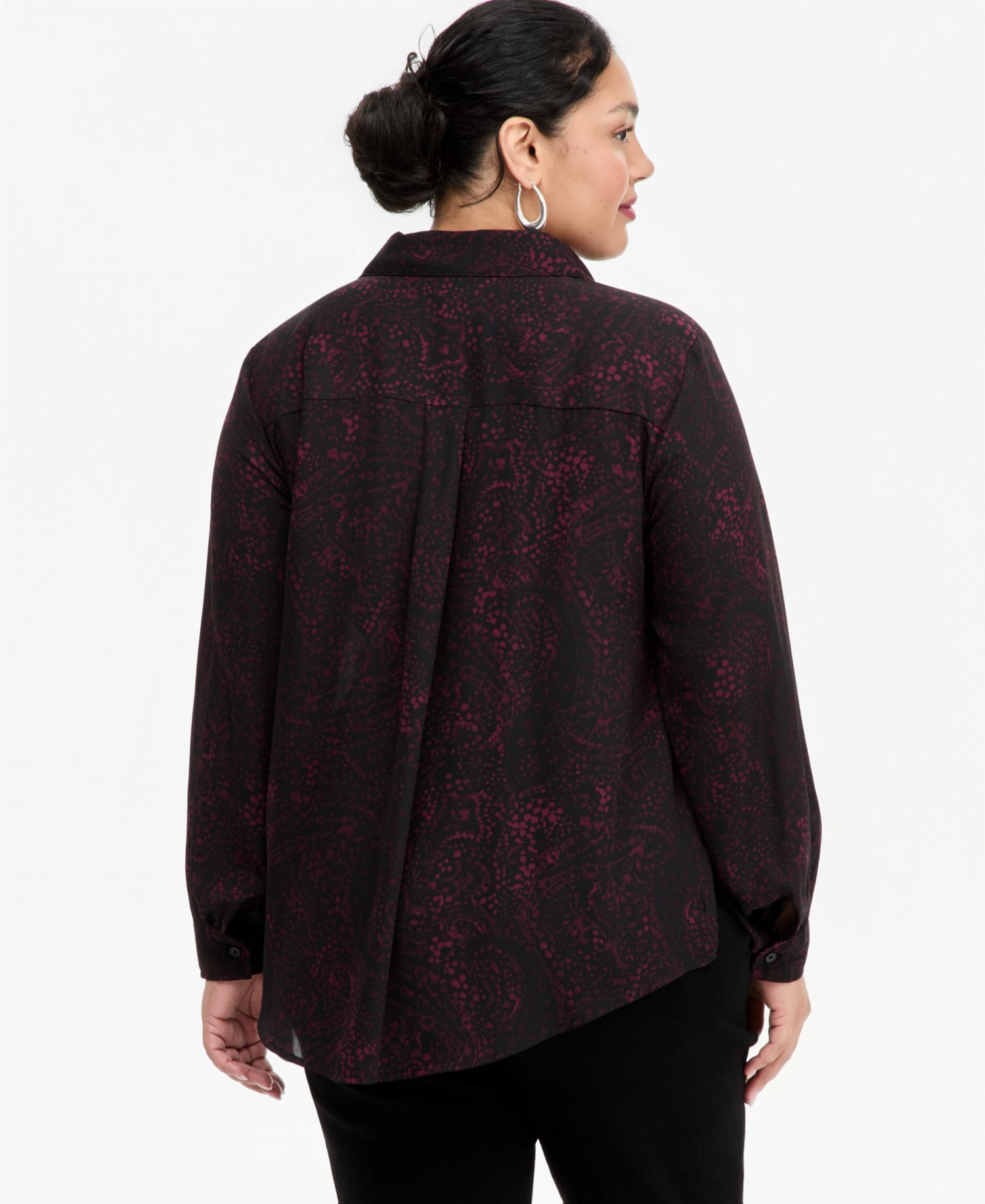 Plus Size Long-Sleeve Button-Up Collared Tunic