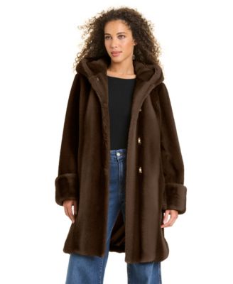 Women's Hooded Faux Fur Coat, Created for Macy's