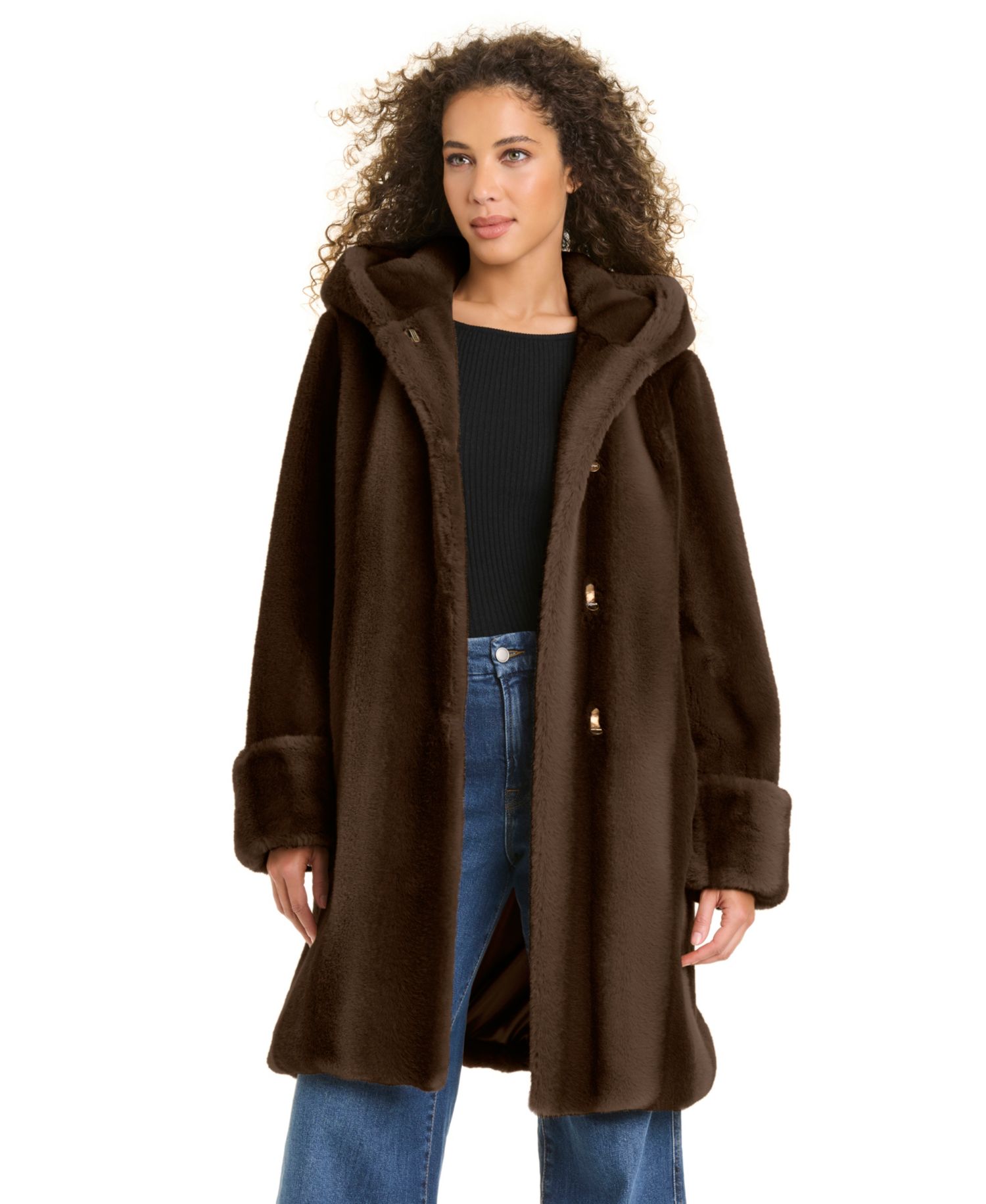 Women's Hooded Faux Fur Coat, Created for Macy's