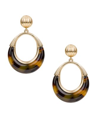 Pave Tortoise Resin Collection Doorknocker Earrings