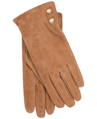 Suede Crest Button Gloves