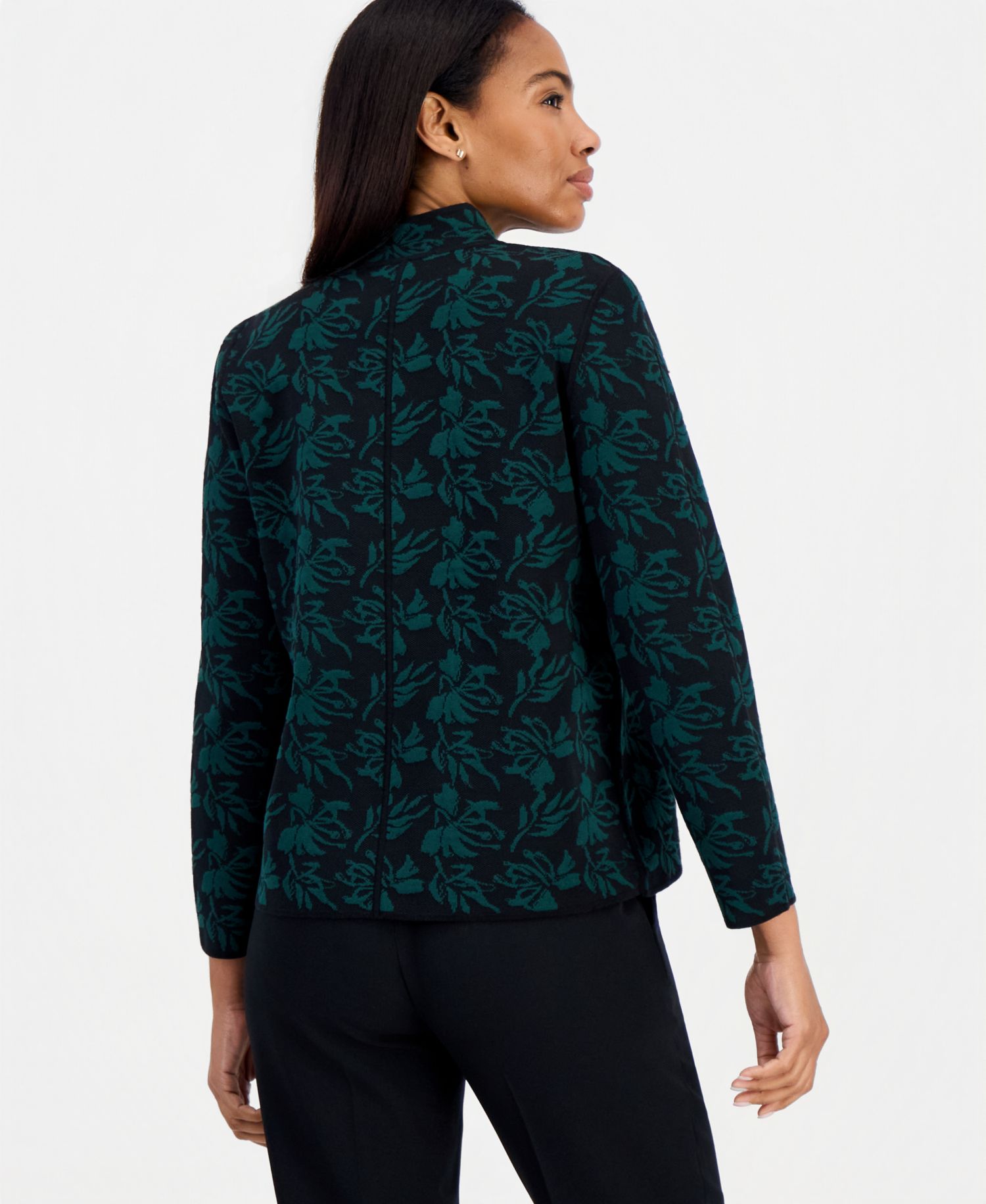 petite Open-Front Floral Cardigan