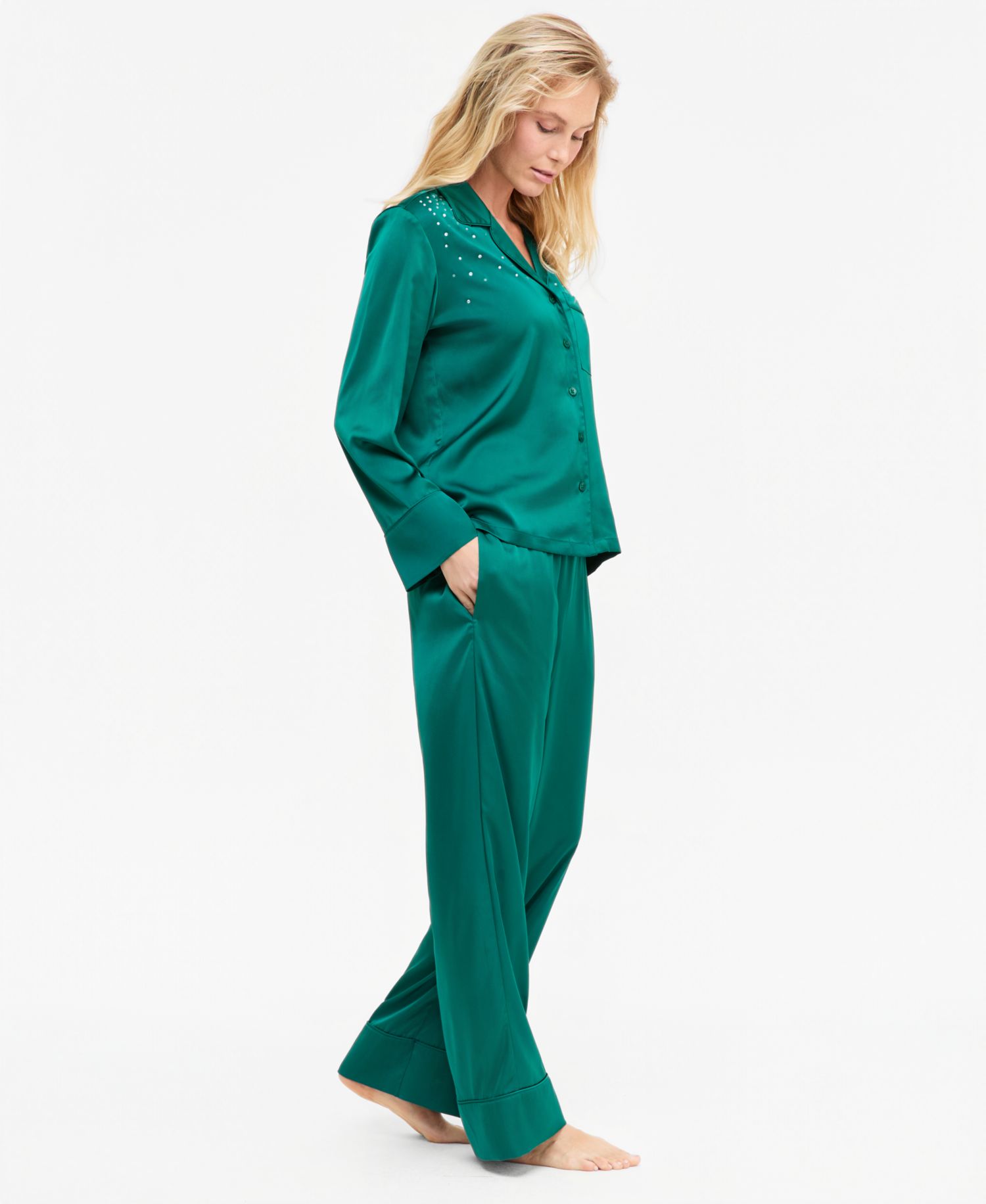 Women's Diamonte Satin Long Pajama Set