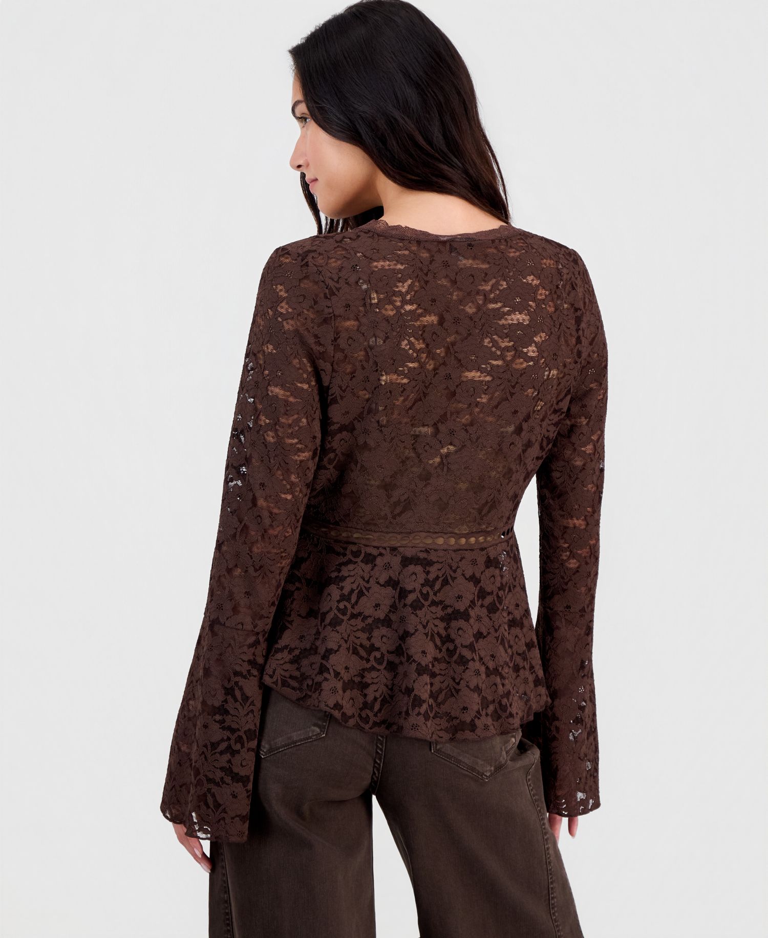 Women's Lace Bell-Sleeve Button-Front Top