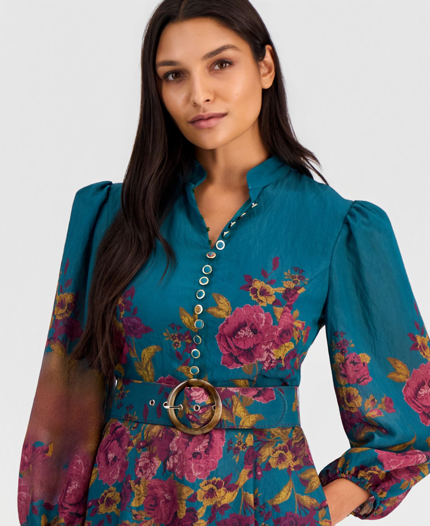 Women's Floral-Print Belted Fit & Flare Dress