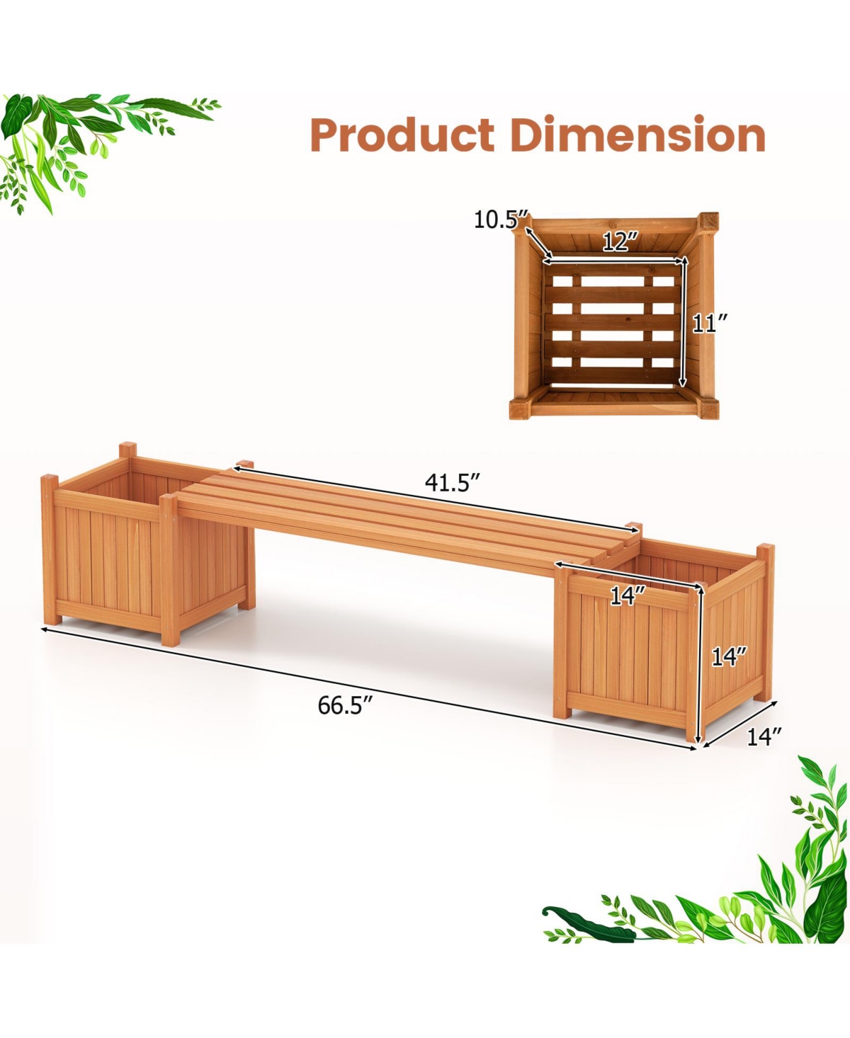 Gymax Wood Outdoor Planter Boxes with Detachable Bench 2 Elevated Mini Planters Patio