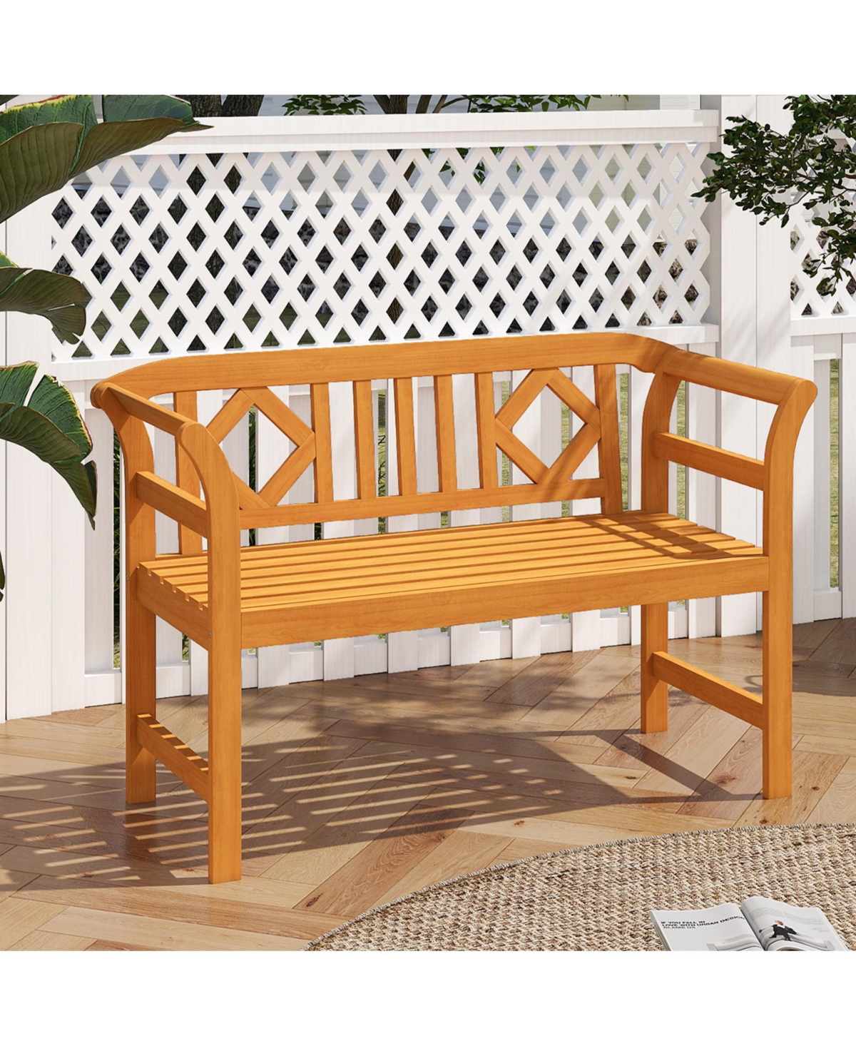 Slickblue Outdoor 2-Person Loveseat with Acacia Wood Frame and Armrests