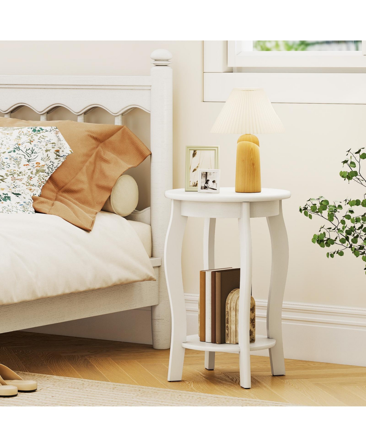 Slickblue Round End Table Set of 2 with 2-Tier Storage for Living Room Decor