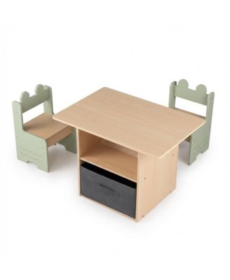 Wooden Kids Table and Chairs Set with 2 Open Storage Compartments