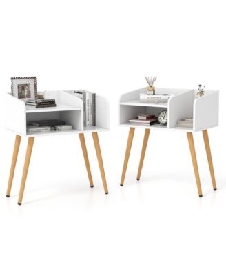 Set of 2 Mid Century Modern End Table with Open Shelves Metal Support Legs