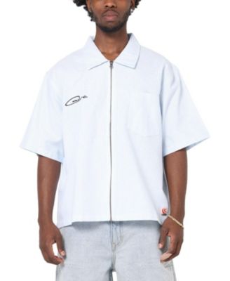 Men's Oxford Stripe Zip Up Shirt
