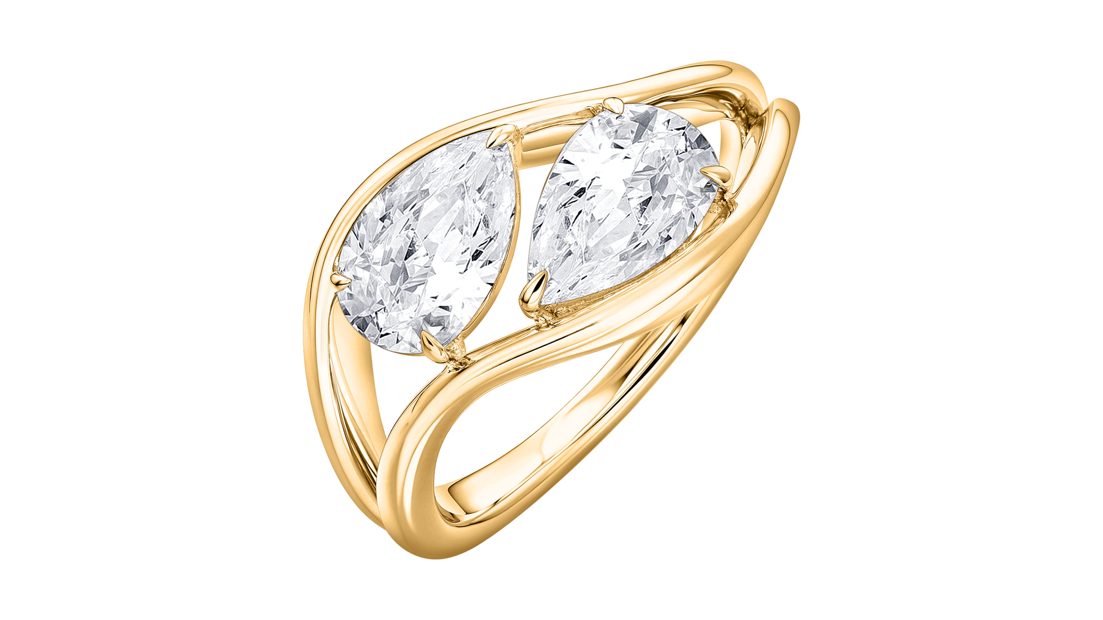 Macy's Lab-Grown Diamond 2-Stone Pear Shape Ring (2 ct. t.w.) in 14k Yellow Gold