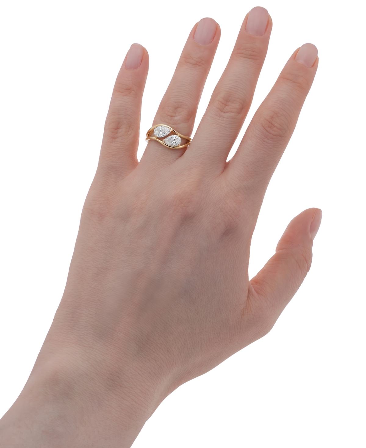 Macy's Lab-Grown Diamond 2-Stone Pear Shape Ring (2 ct. t.w.) in 14k Yellow Gold