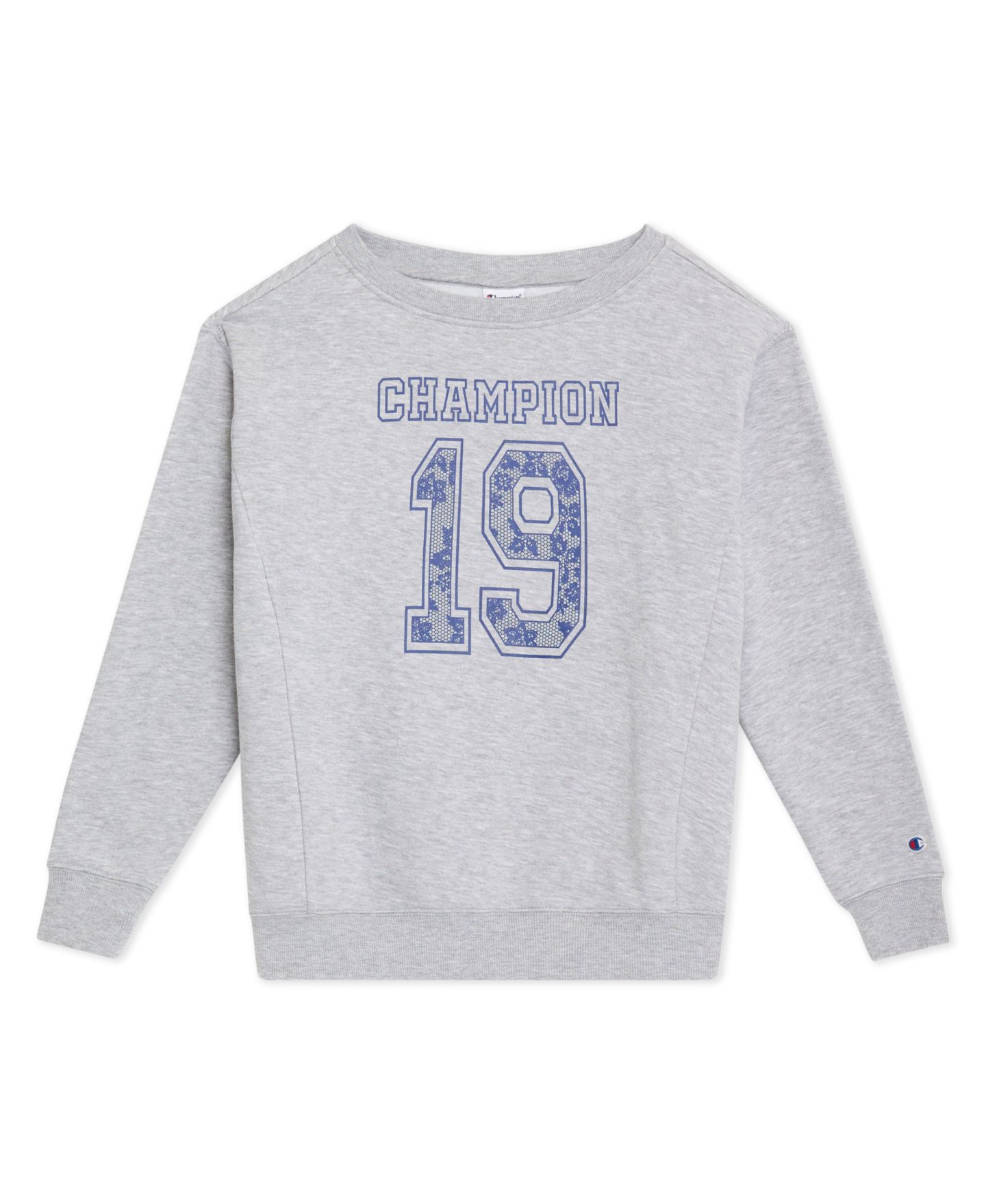 Толстовка Champion Crewneck Graphic Sweatshirt для девочек, цвет: Серый меланжевый — фото 5
