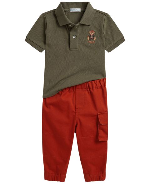 Комплект для мальчика Polo Ralph Lauren Polo Bear: поло и брюки карго, 2 предмета, цвет: Оливковый
