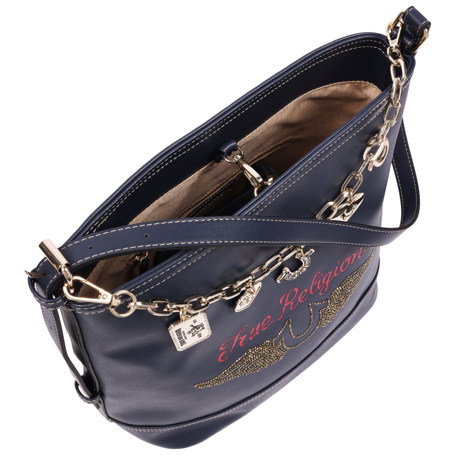 Chain Moto PU Bucket Bag with Charm Chain and Removable Zip Pouch