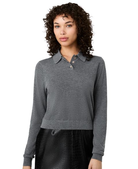 Женский топ French Connection Nola Fine Knit Collared Long-Sleeve, цвет: Тёмный серый