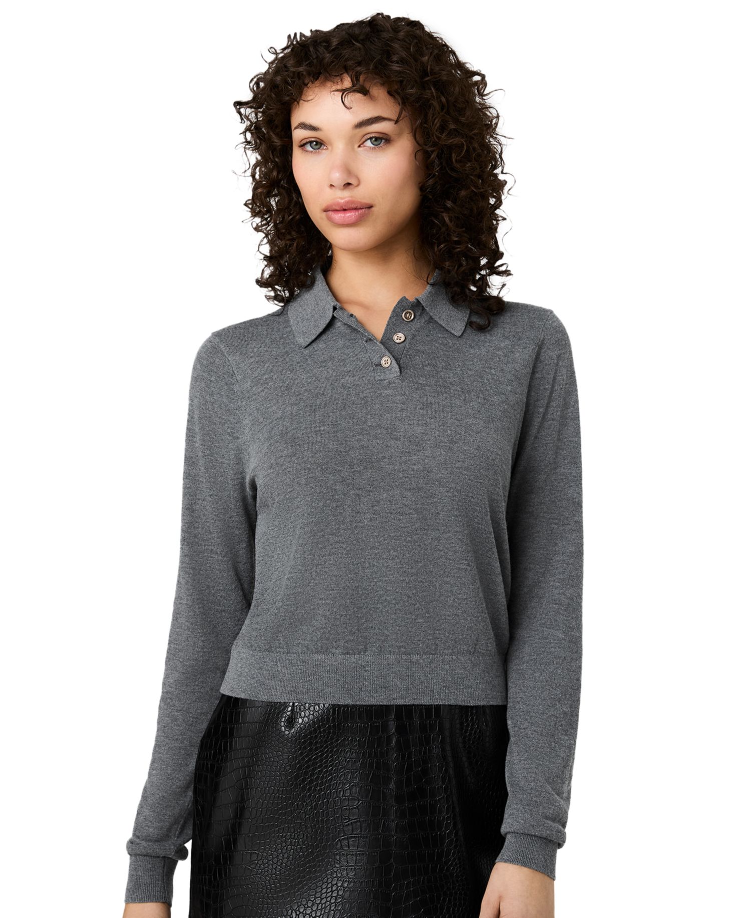 Women's Nola Fine Knit Collared Long-Sleeve Top