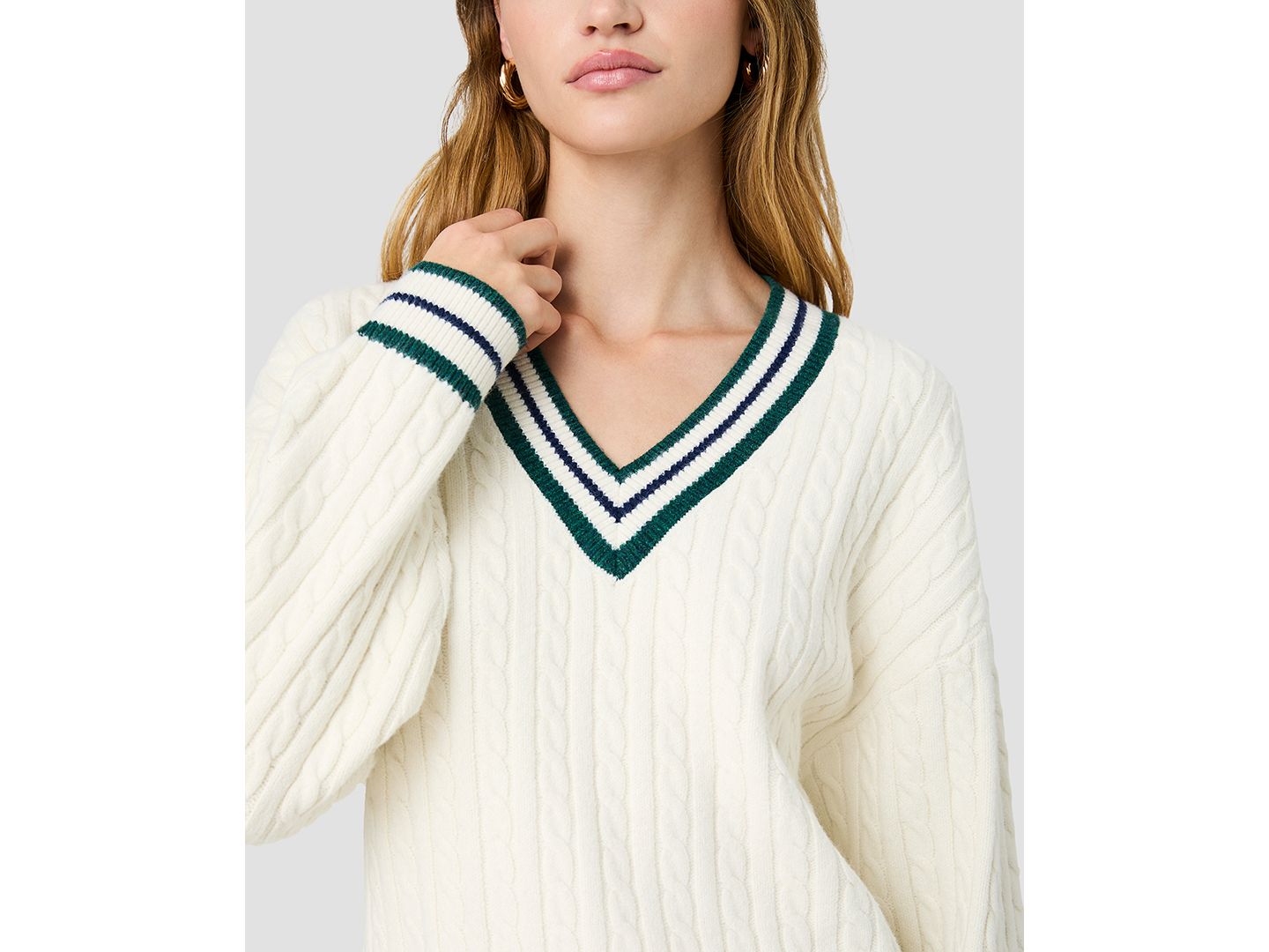 Женский свитер French Connection Aleyna V-Neck Oversized, цвет: Кремовый / Бирюзовый морской — фото 3