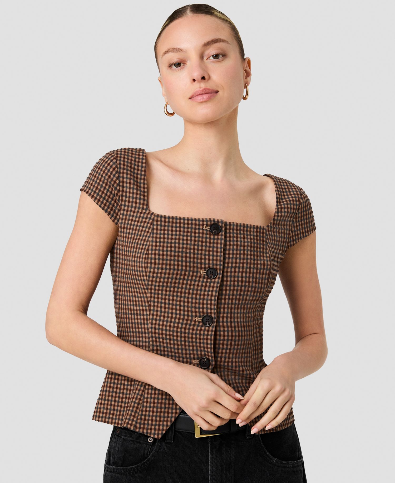 Women's Diana Square Neck Gingham Print Top
